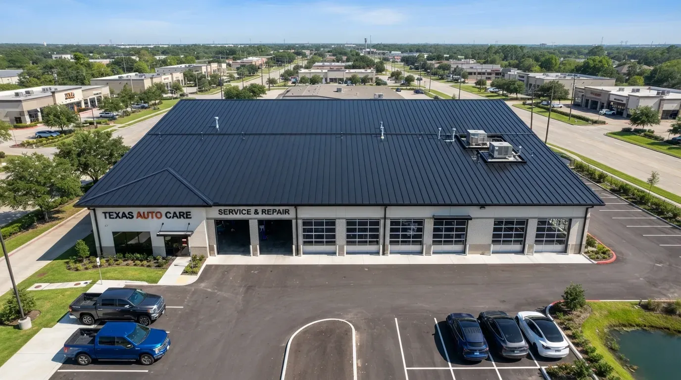 Completed metal roofing Houston installation on commercial building