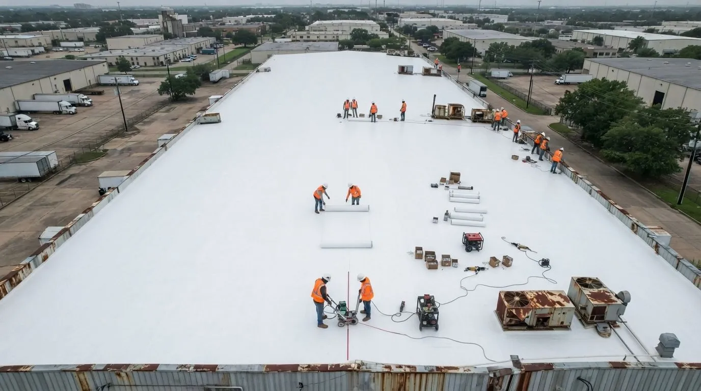 Commercial roofing project after repair Houston