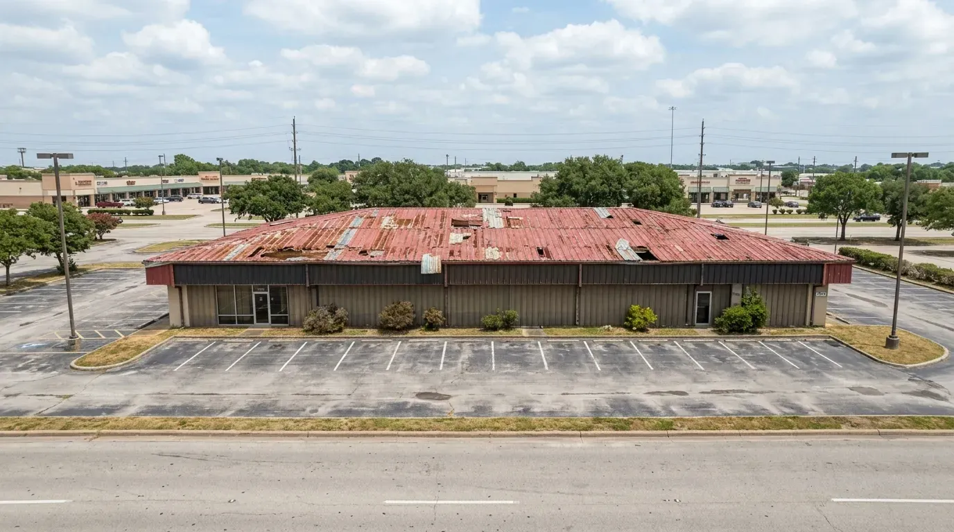 Metal roof installation Houston before project at office building