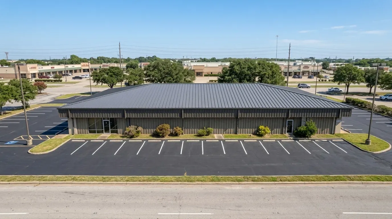 Completed metal roof installation Houston project at office building