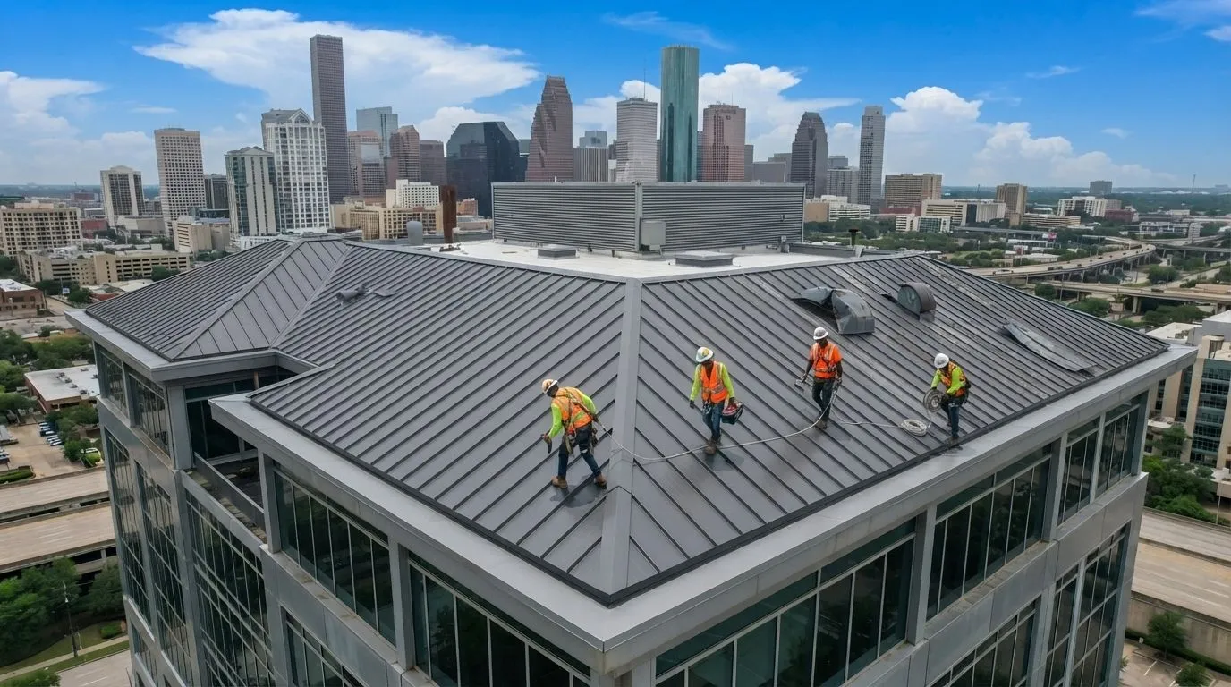 Commercial roofing project after repair Houston